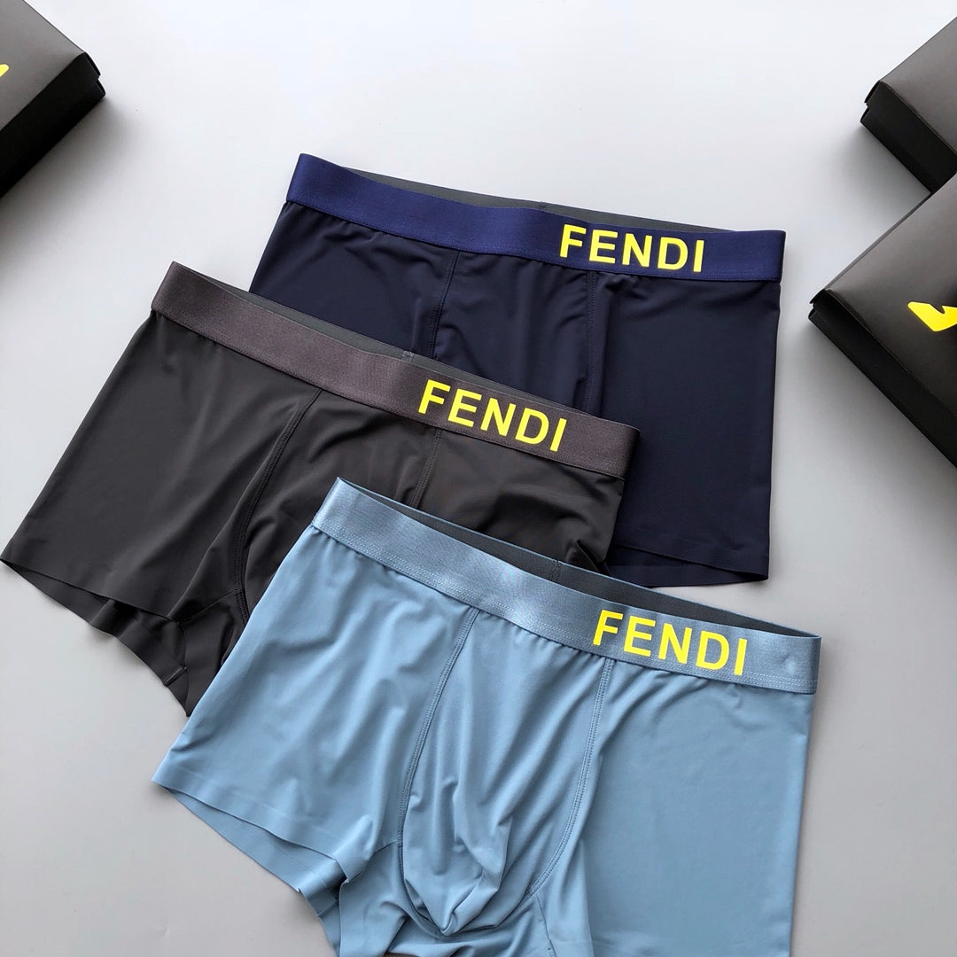 Fendi Broad Yellow Wordmark Waistbands Men's Boxer Briefs - 3-Piece Box