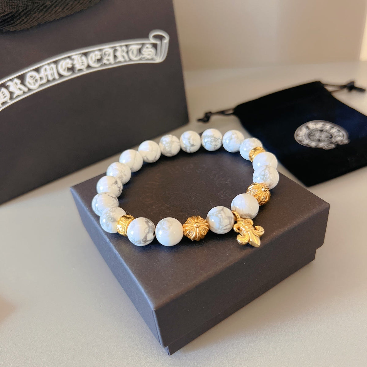 Martin Graham beaded bracelet in polished metal-tone – front product view