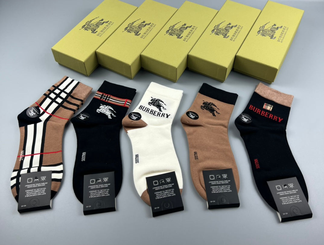 Burberry Cotton Check-Inspired Mid-Calf Socks - 5-Pair Set