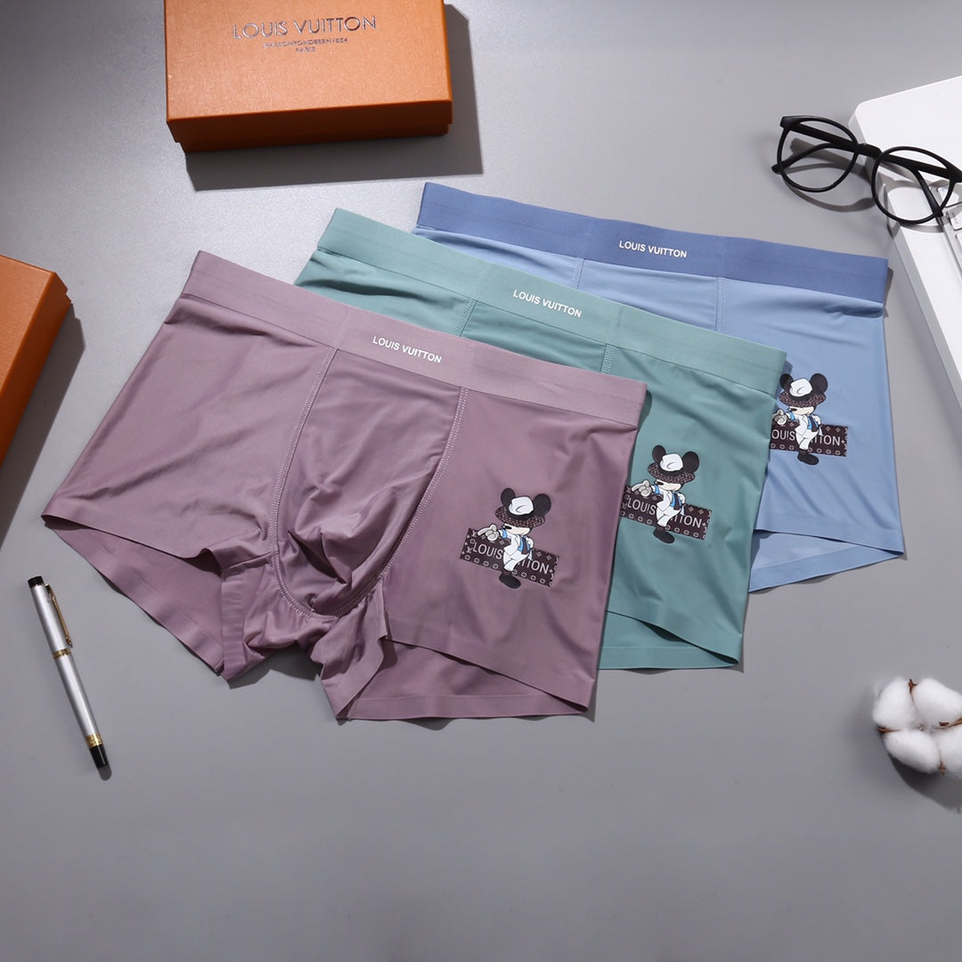 Louis Vuitton 86% Nylon & 14% Spandex Mickey Series Seamless-Cut Men's Boxer Briefs - 3-Piece Box