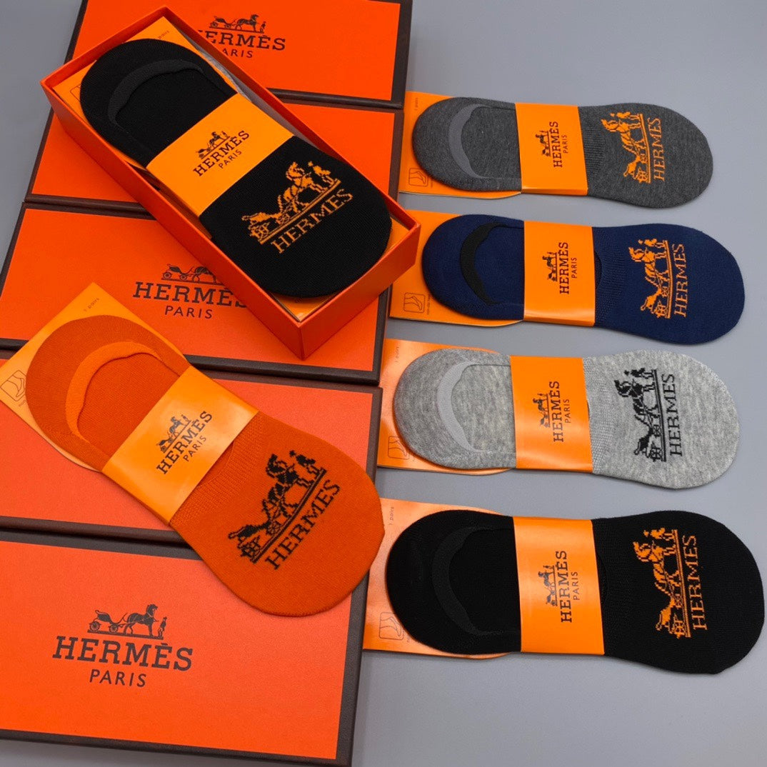 Hermes Logo No-Show No-Show Socks - 5-Pair Box
