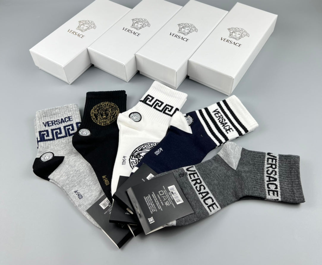 Versace Mixed-Pattern Crew Socks - Box of 5 Pairs