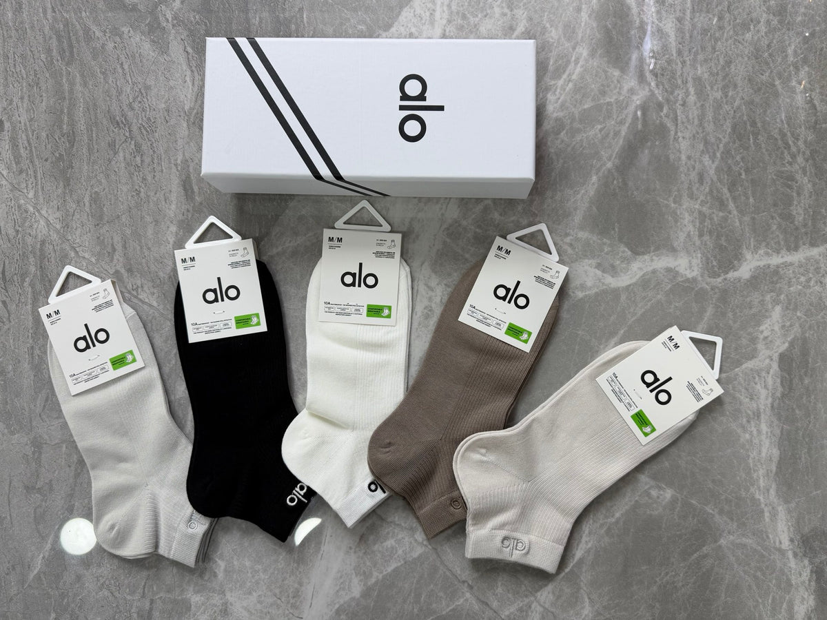 Alo Modal Simple Contrast Branding Ankle Socks - 5-Pair Set
