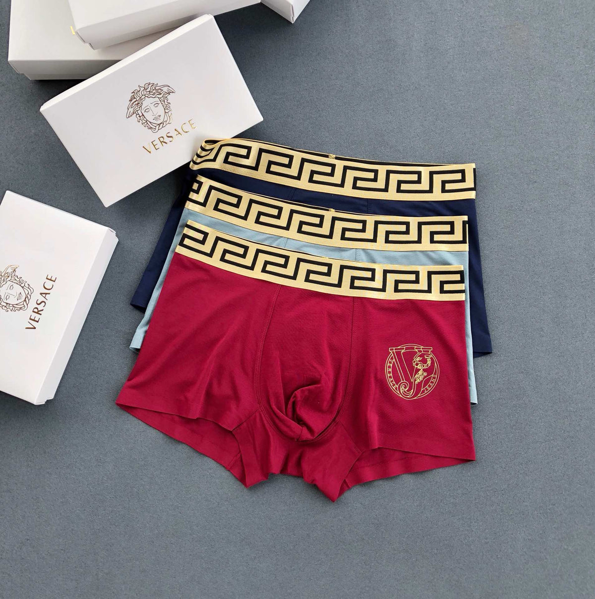 Versace Greek-Key Waistbands And Medallion Motifs Men's Boxer Briefs - 3-Piece Box