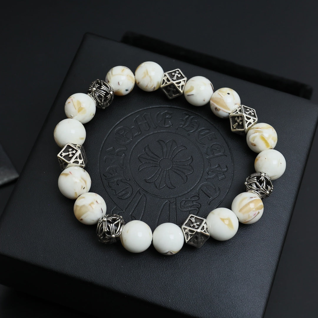 Martin Graham beaded bracelet in polished metal-tone – front product view