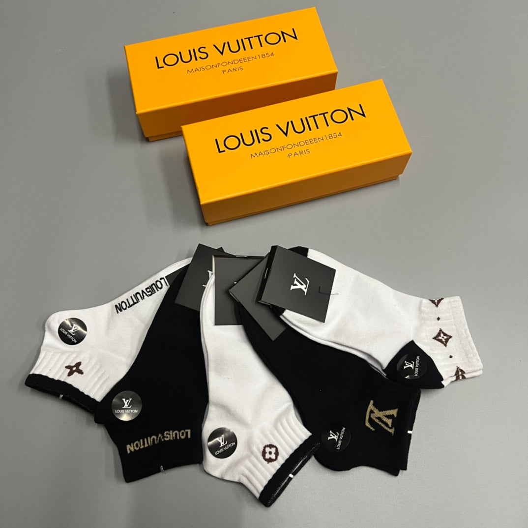 Louis Vuitton Small Initial And Floral Motifs Ankle Socks - 5-Pair Set