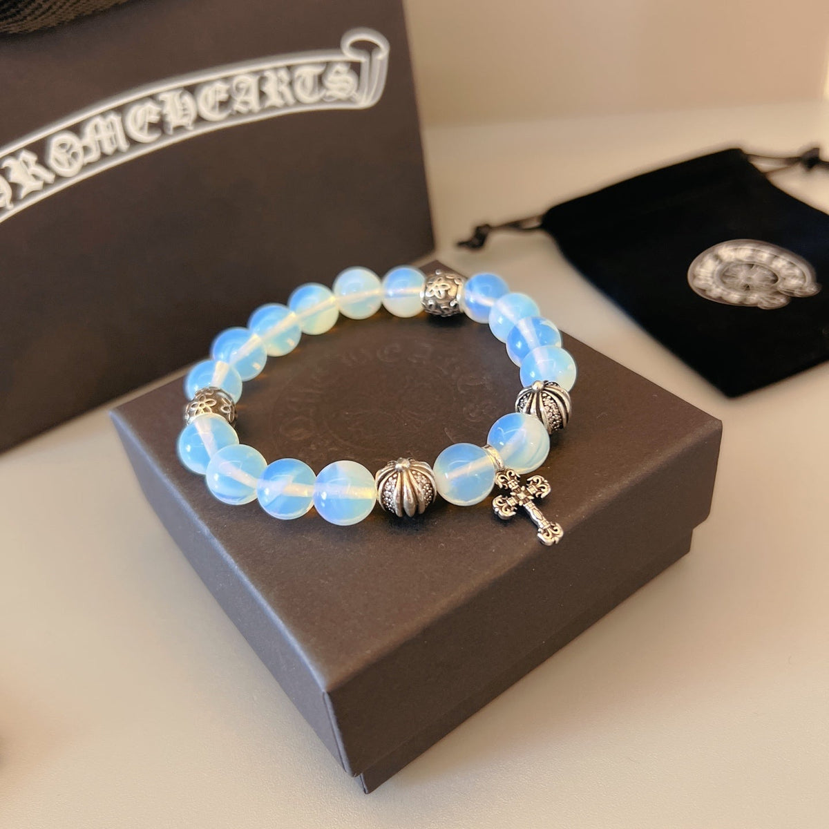 Martin Graham beaded bracelet in polished metal-tone – front product view
