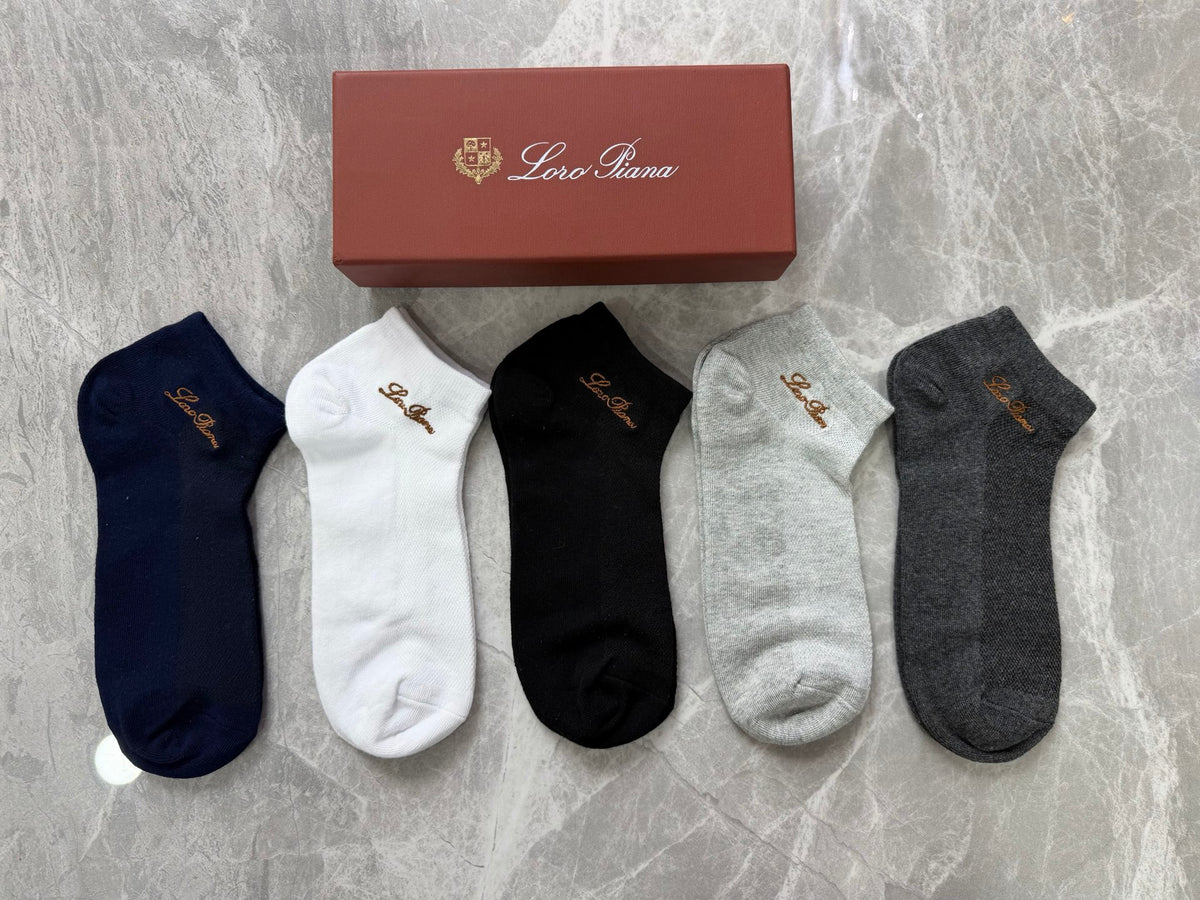 Loro Piana Restrained Script Ankle Socks - 5-Pair Set