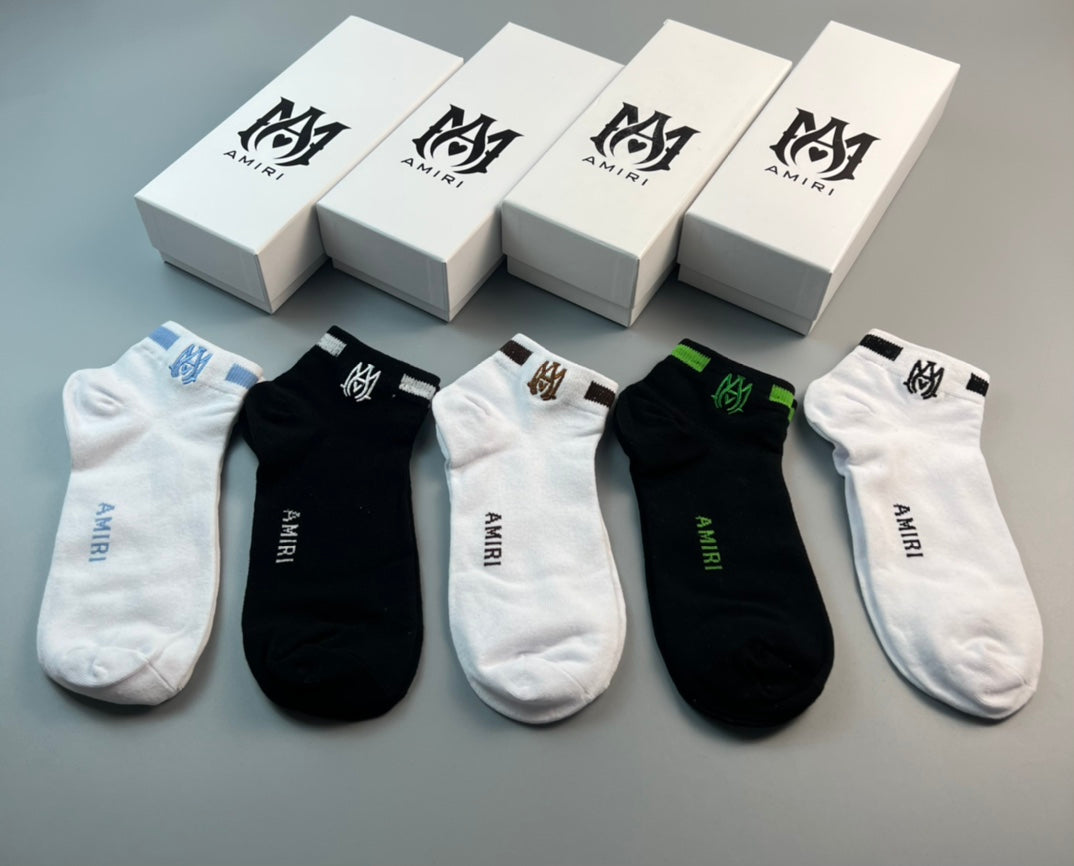 Amiri Cotton Script And Initial No-Show Socks - 5-Pair Set