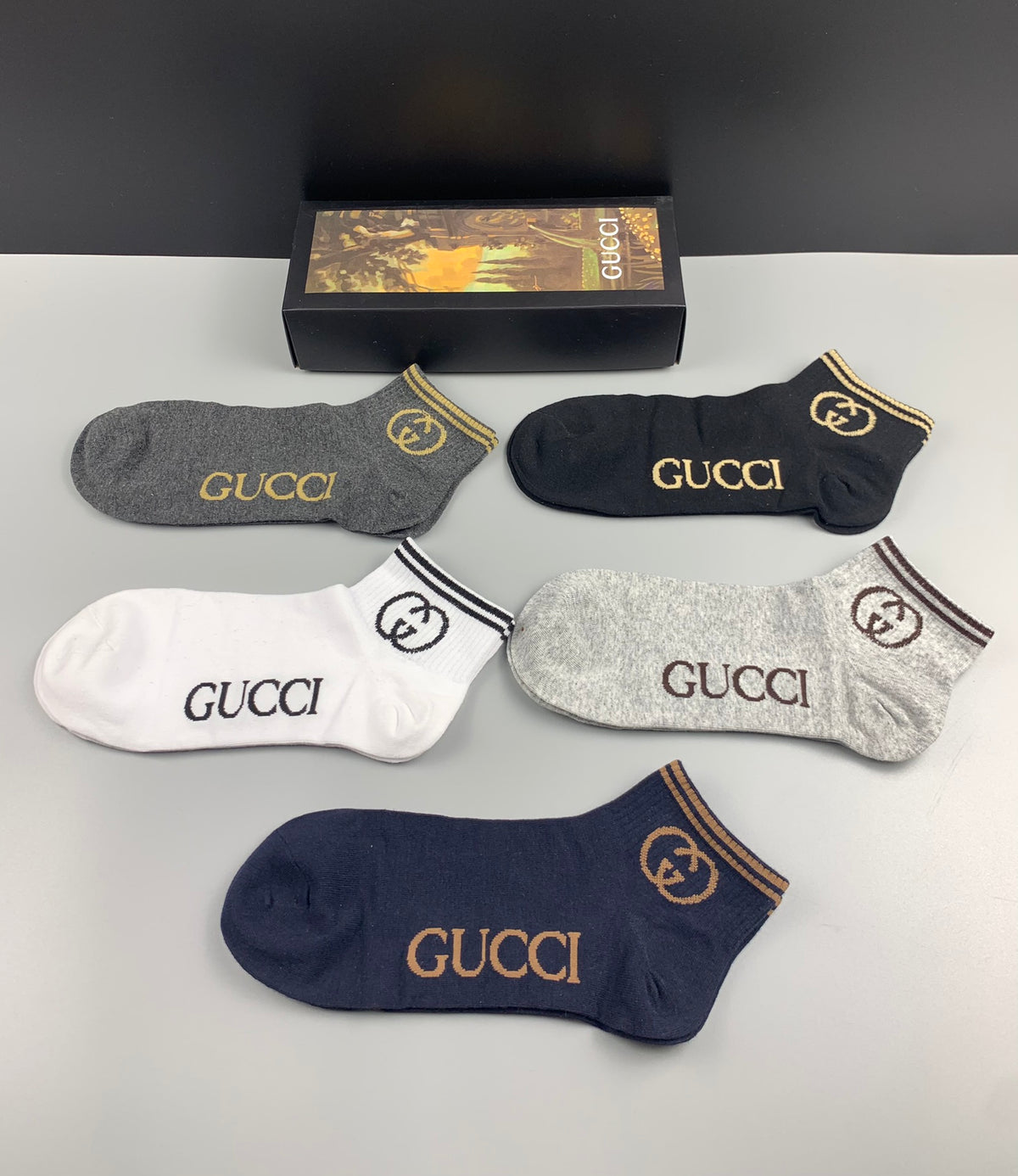 Gucci Gold-Tone Wordmark No-Show Socks - 5-Pair Set