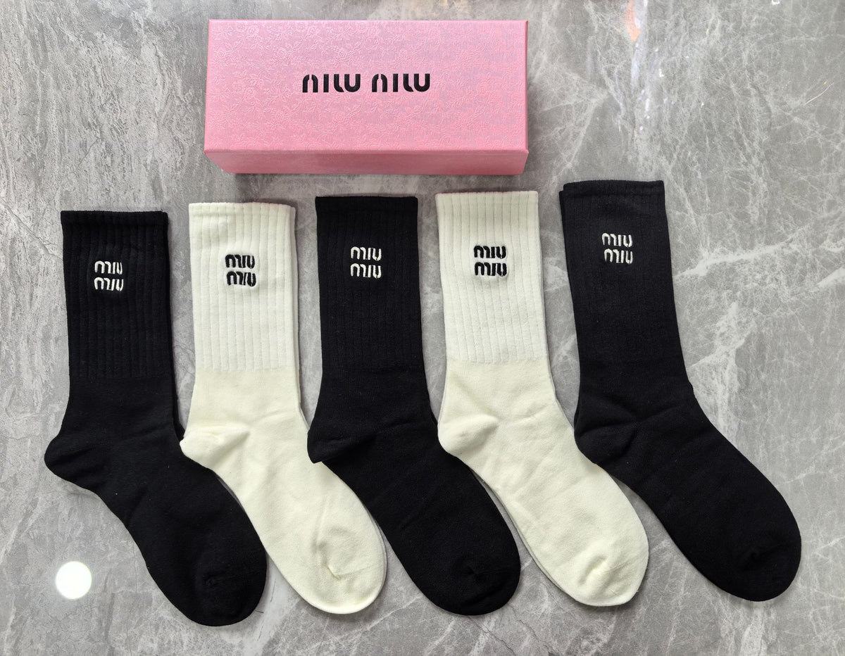 Miu Miu Cotton Simple Wordmark Crew Socks - 5-Pair Set