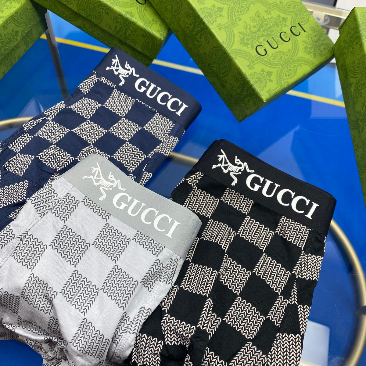 Gucci Modal Checkerboard Patterns And Bold Waistbands Men's Boxer Briefs - 3-Piece Box