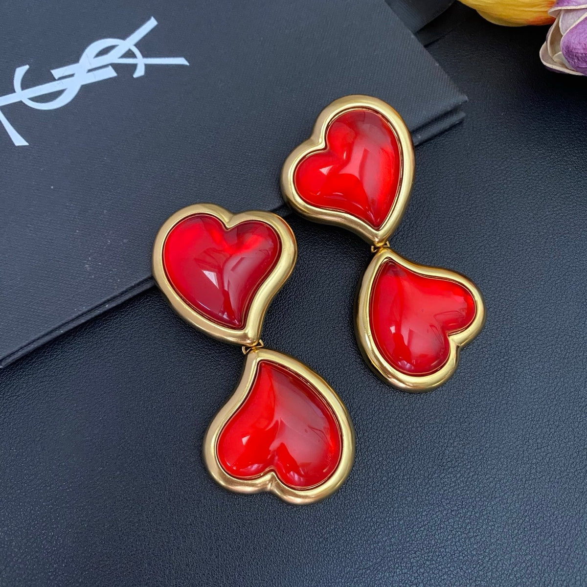 Heart Statement Earrings in Red Accent front product view