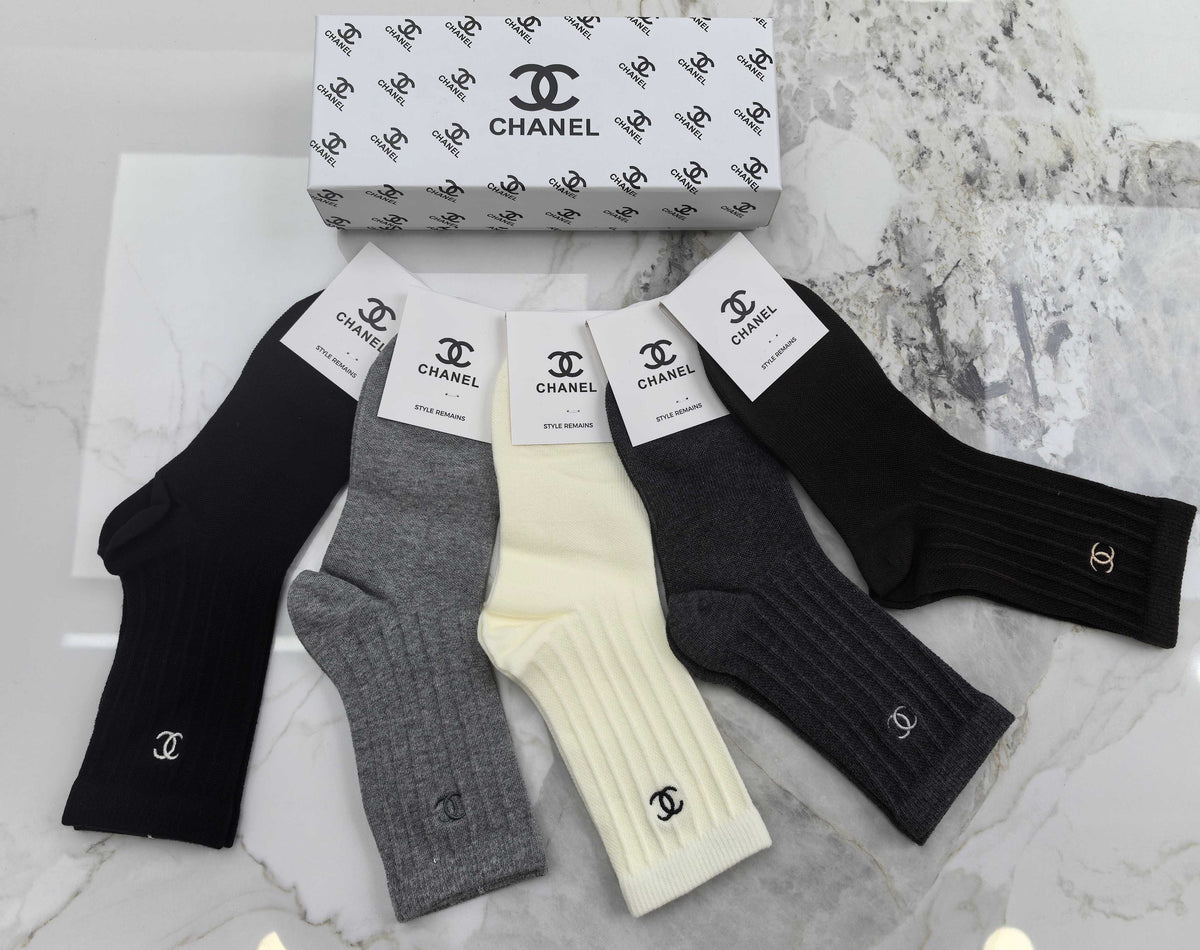 Chanel Combed Cotton Crew Socks - 5-Pair Set