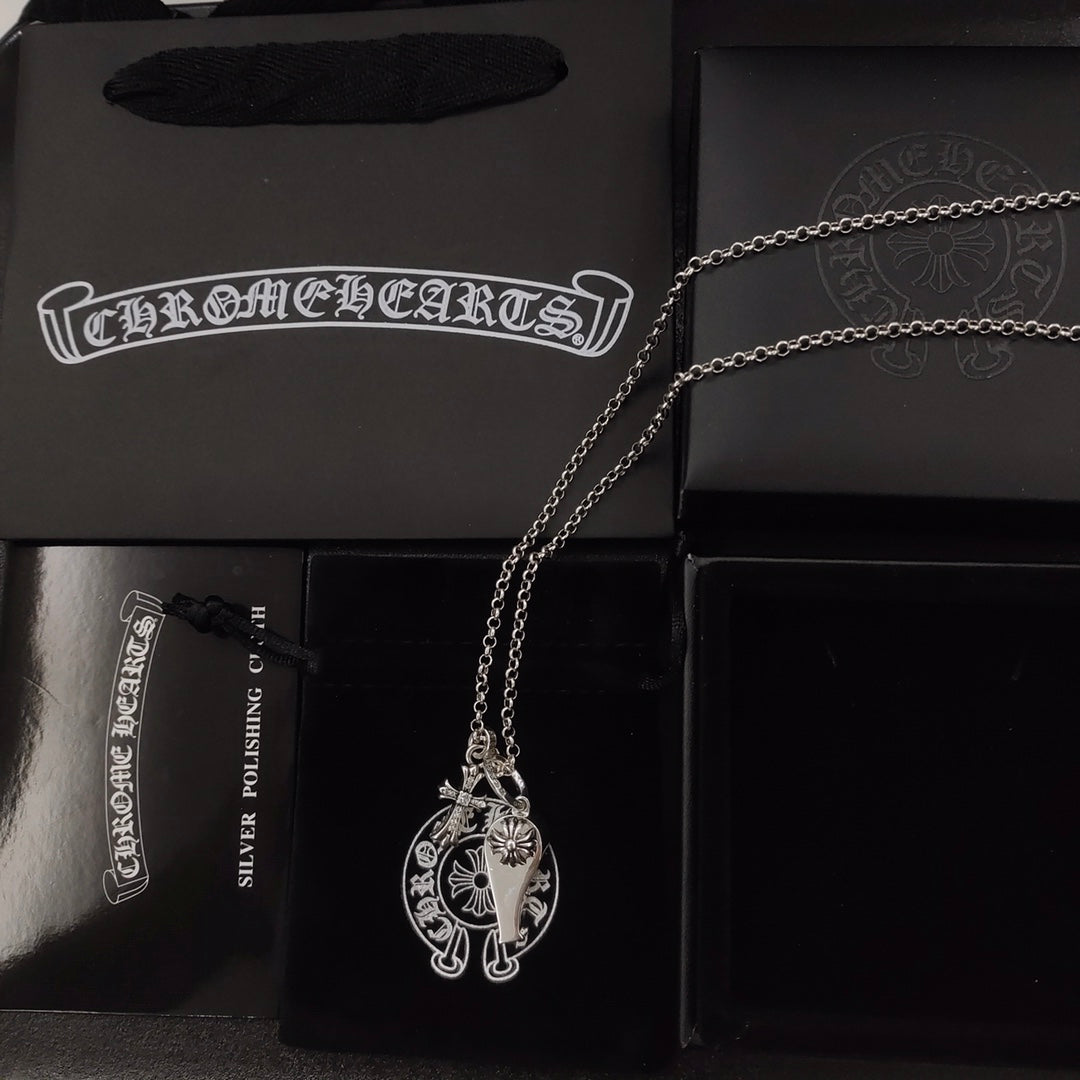 Martin Graham pendant necklace in polished metal-tone – front product view