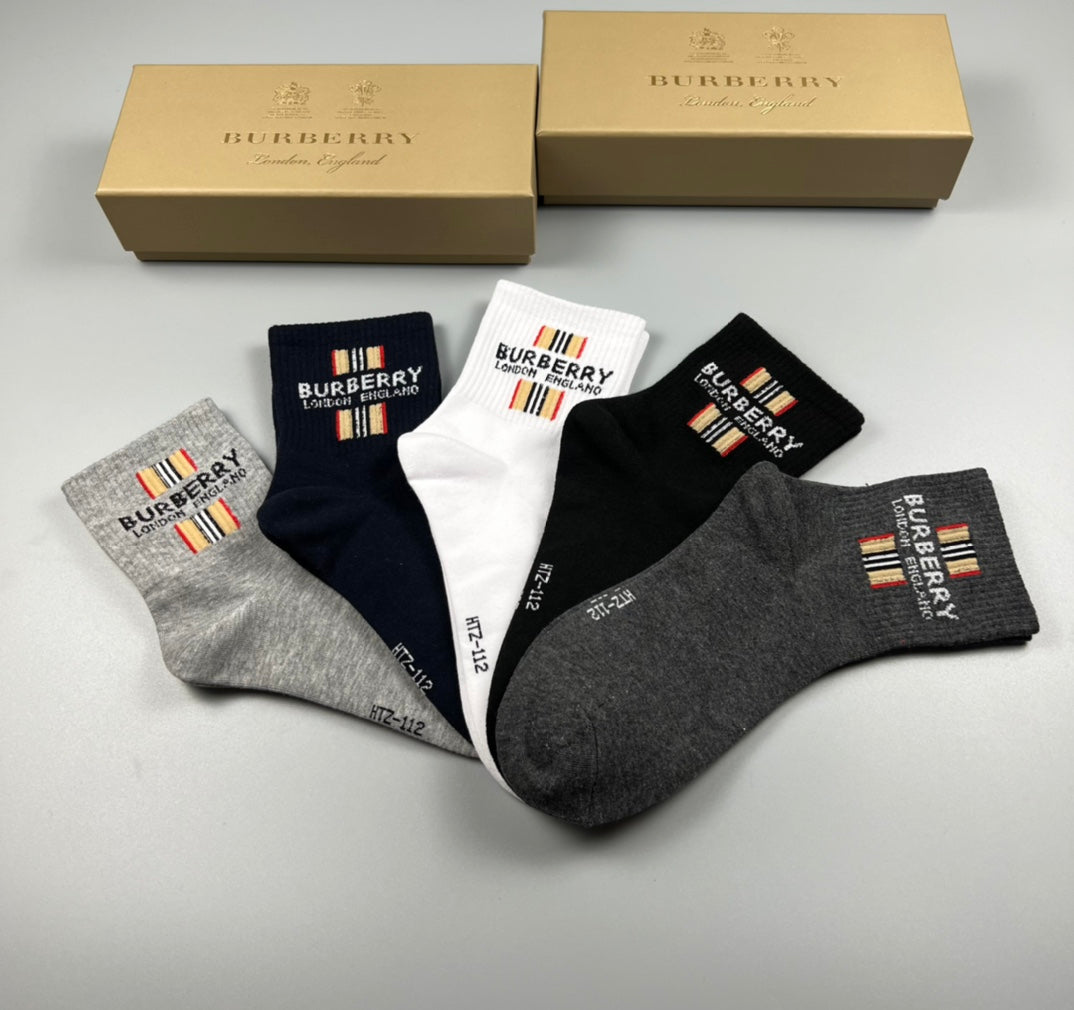 Burberry Check-Inspired Letter Graphics Crew Socks - 5-Pair Set