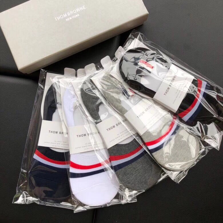 Thom Browne Cotton Visible Logo, Stripe Or Motif Details Crew Socks - 5-Pair Set