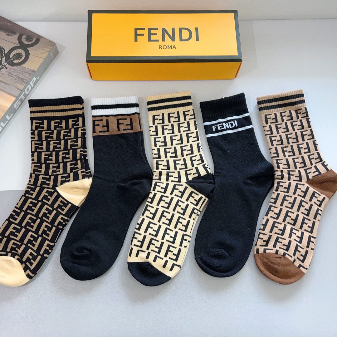 Fendi Monogram Crew Socks - 5-Pair Box