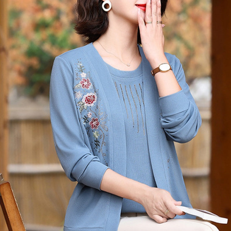 Women's Chic Embroidered Long-Sleeve Knit Top Clothing & Accessories