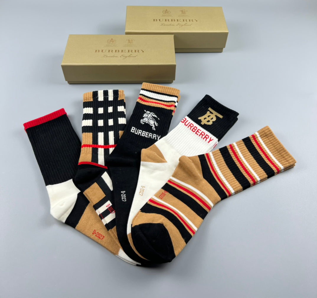 Burberry Varied Cuff Crew Socks - 5-Pair Set