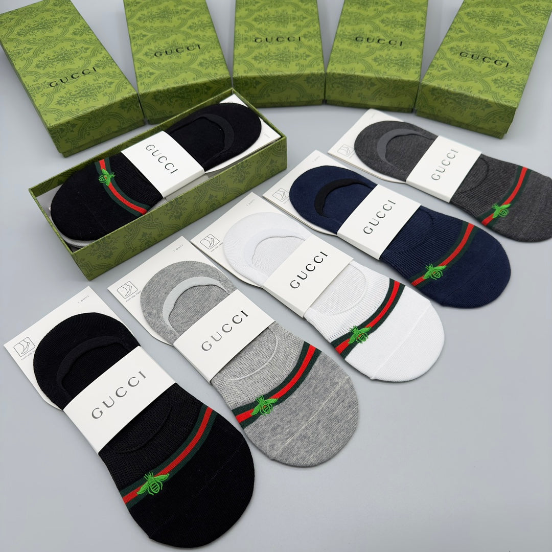 Gucci Web-Stripe Bee No-Show Socks - Box of 5 Pairs