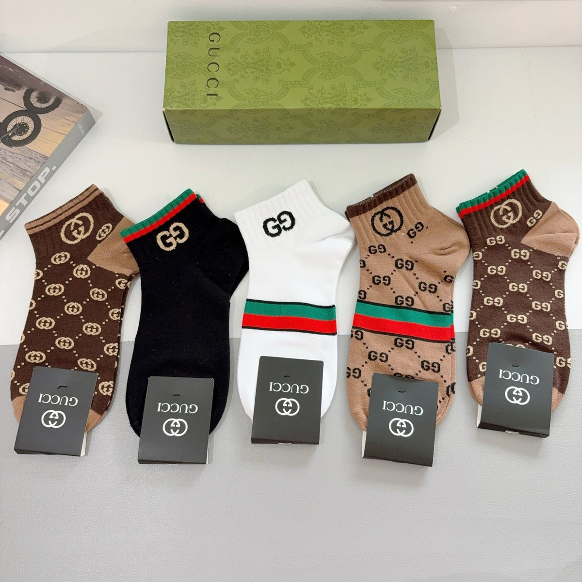 Gucci Mixed Monogram Crew Socks - Box of 5 Pairs