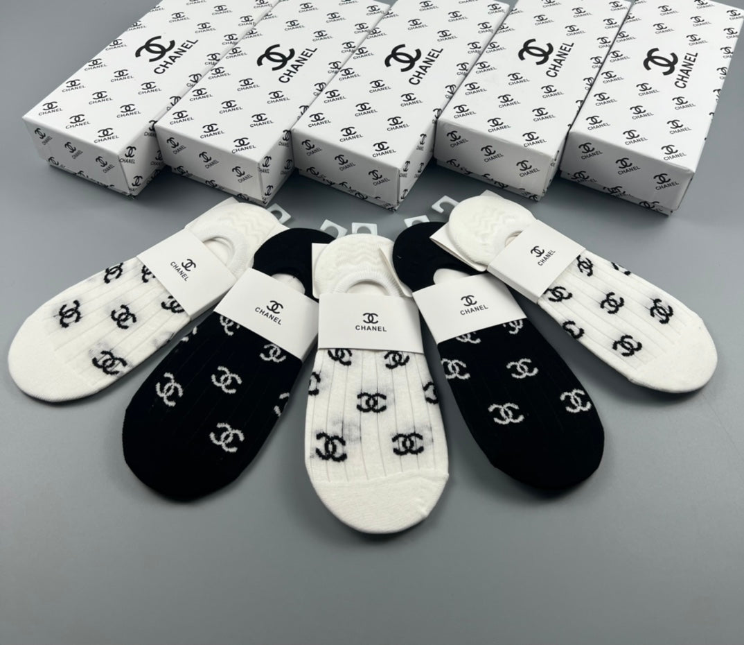 Chanel All-Over Logo No-Show Socks - Box of 5 Pairs