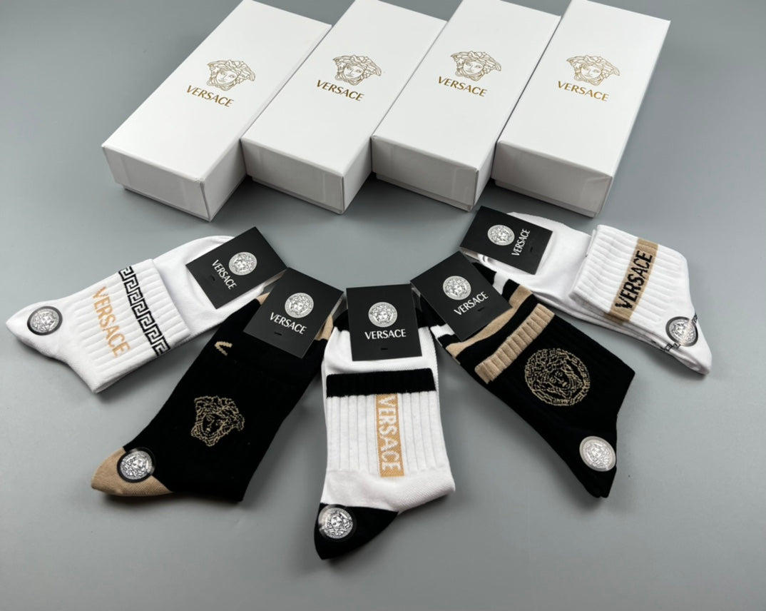 Versace Cotton blend Mixed Greek-Key And Medallion Ankle Socks - 5-Pair Set