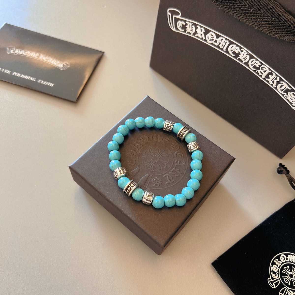 Martin Graham beaded bracelet in polished metal-tone – front product view