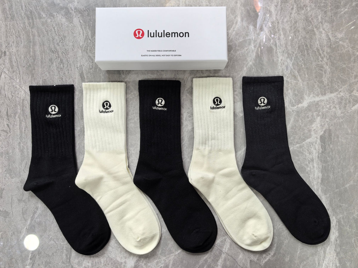 Lululemon Cotton Small Circular Emblems Crew Socks - 5-Pair Set