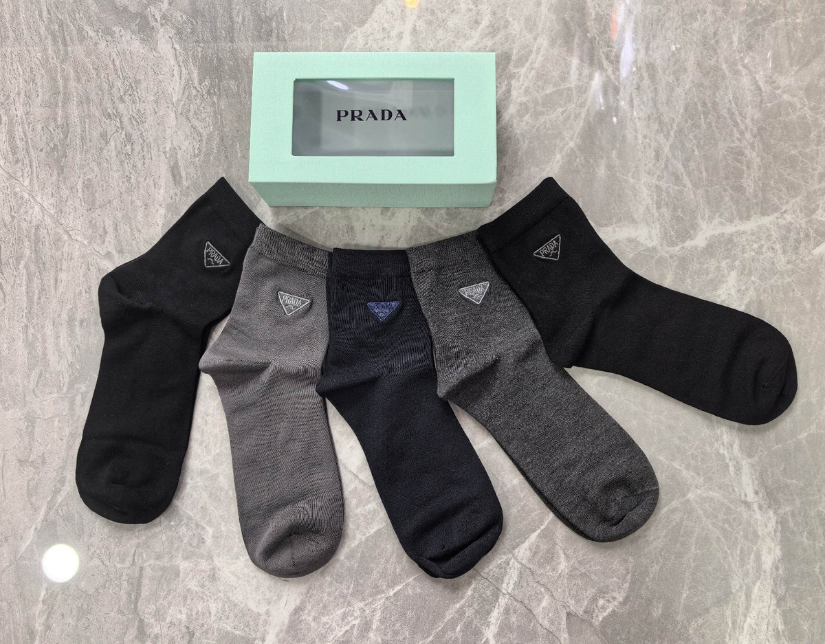 Prada Modal Triangular Emblem Crew Socks - 5-Pair Set