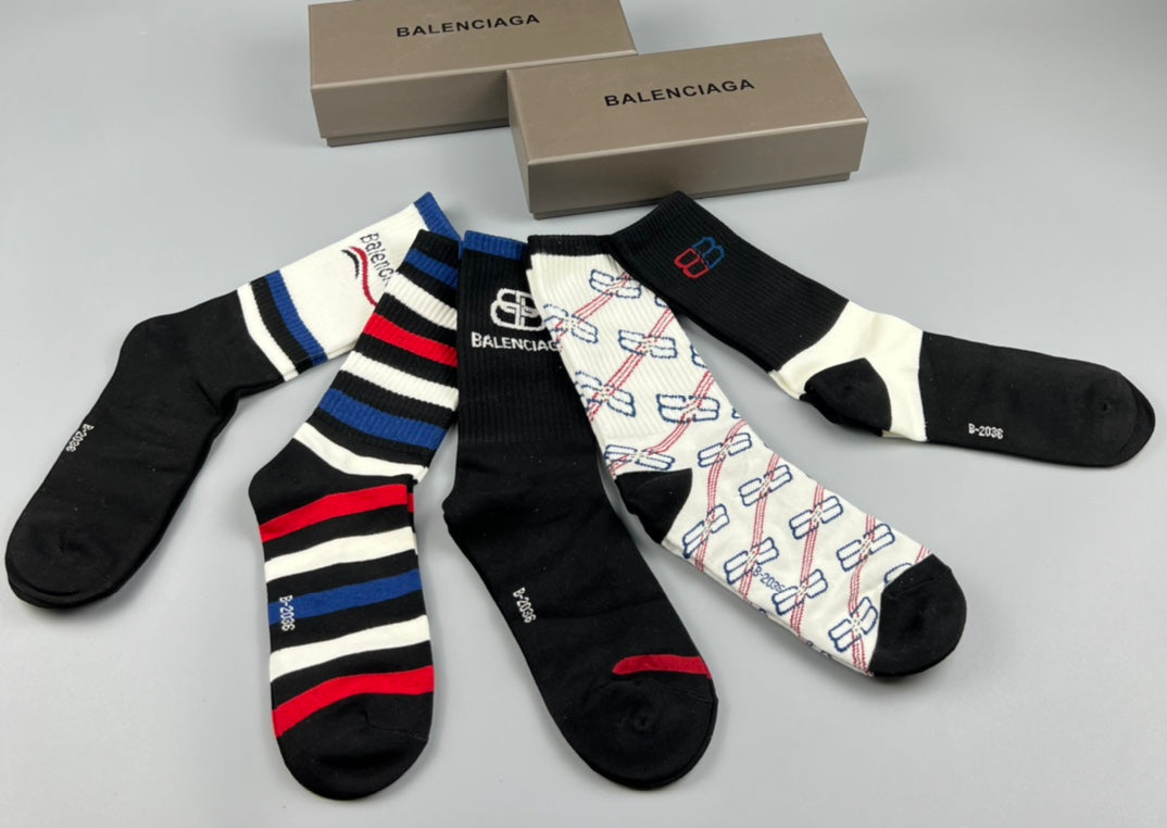 Balenciaga Varied Bb And Wordmark Crew Socks - 5-Pair Set