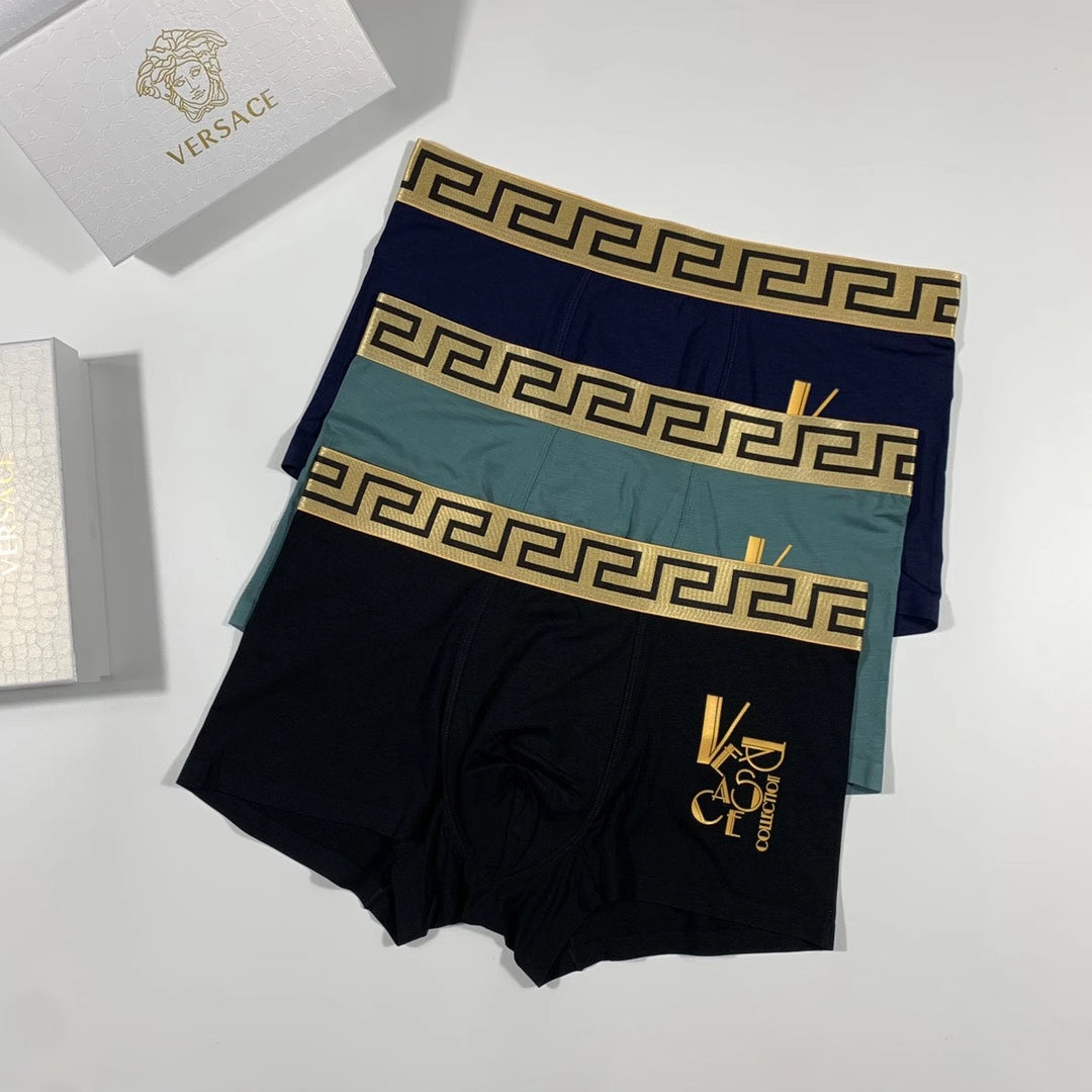 Versace Gold V And Greek-Key Men's Boxer Briefs - 3-Piece Box