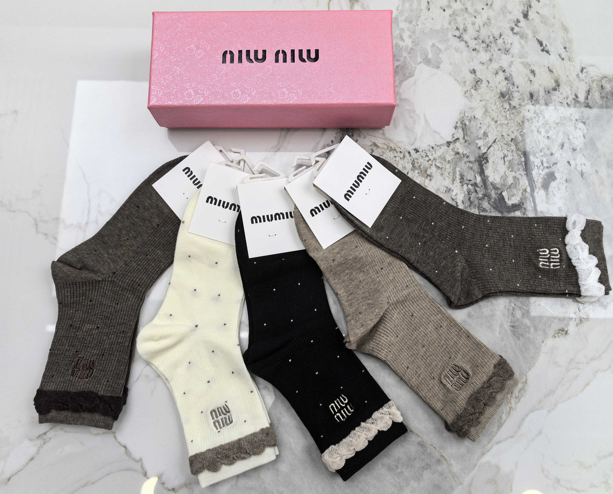Miu Miu Combed Cotton Crew Socks - 5-Pair Set