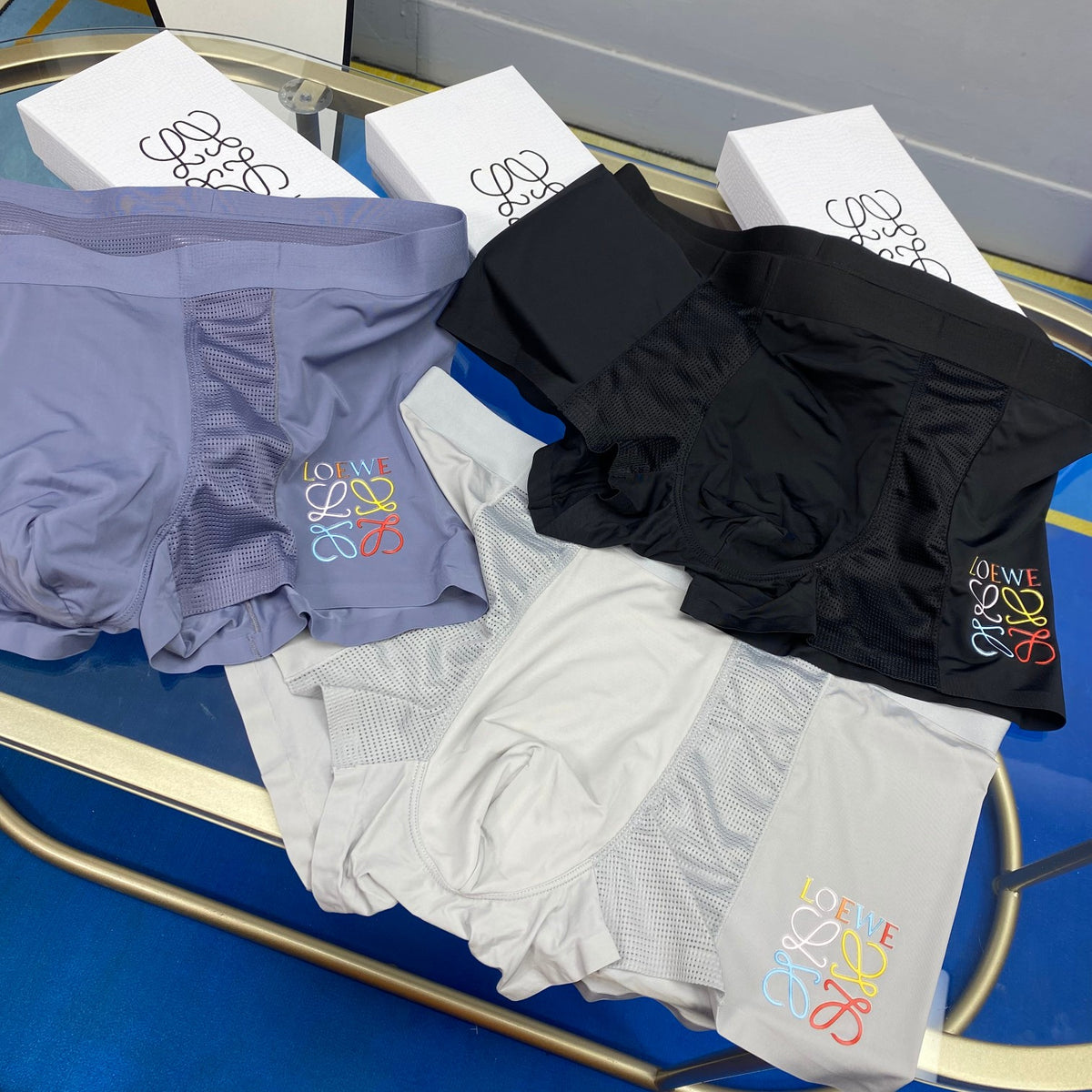 Loewe Multicolour Anagram-Style Graphics Men's Boxer Briefs - 3-Piece Box