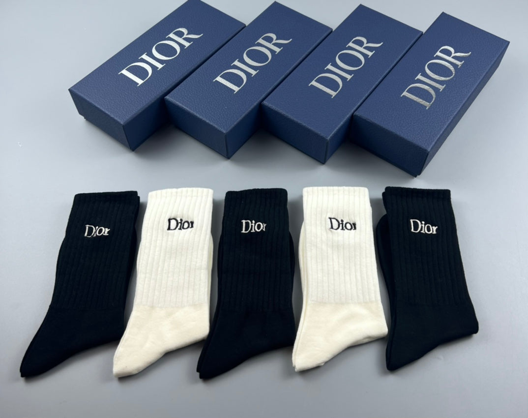 Dior Clean Wordmark Crew Socks - 5-Pair Set