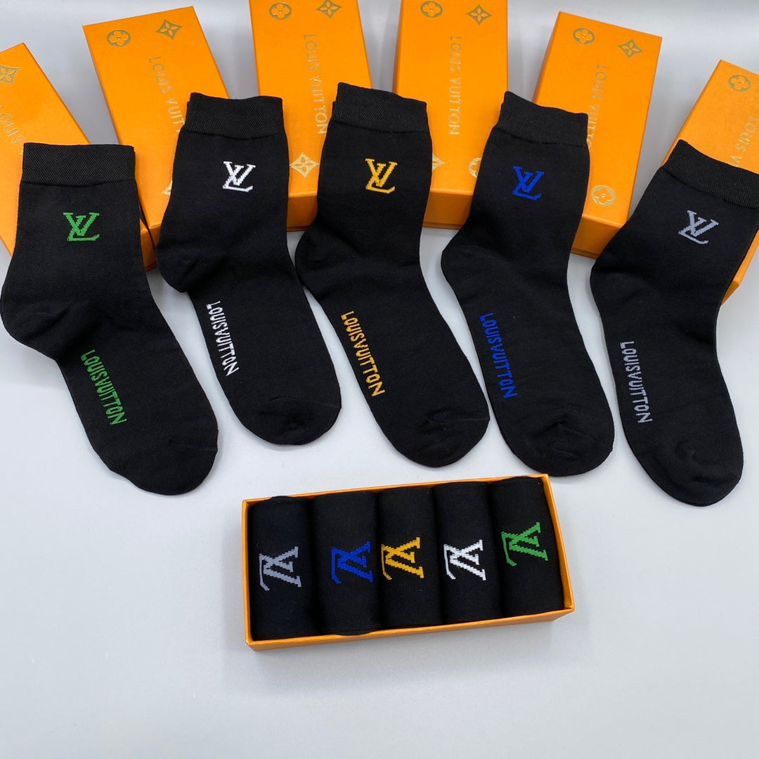 Louis Vuitton Multicolour Embroidered Initials Crew Socks - 5-Pair Set