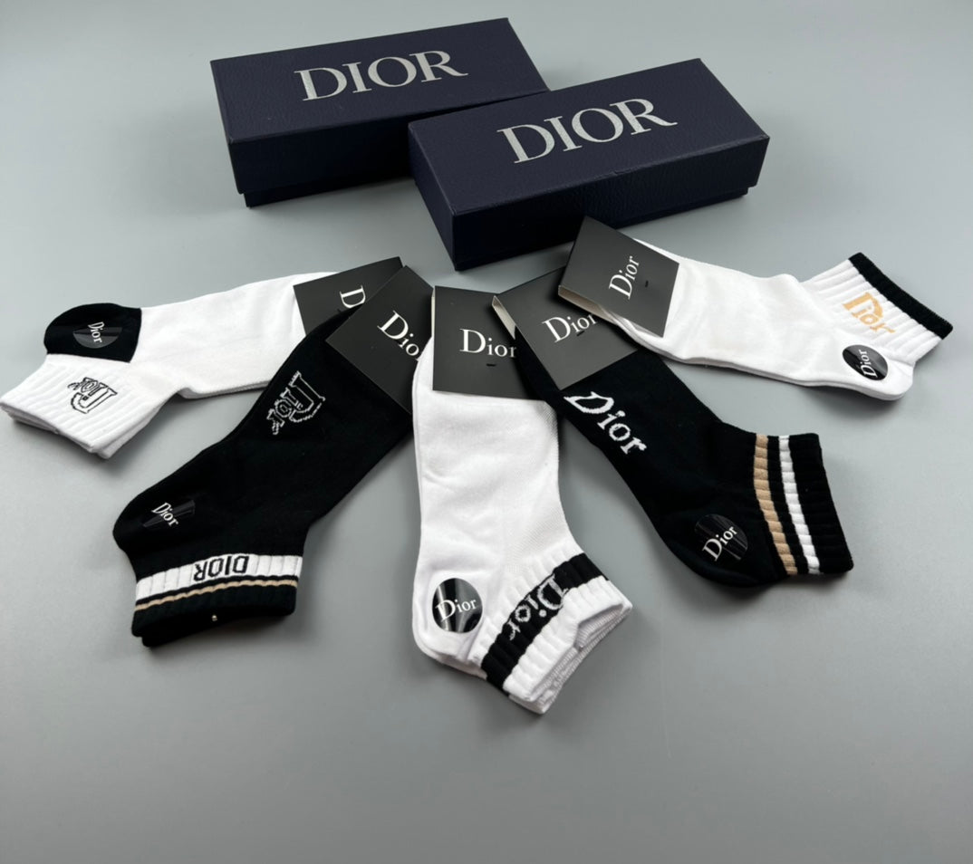 Dior Black-and-White Logo Ankle Socks - Box of 5 Pairs