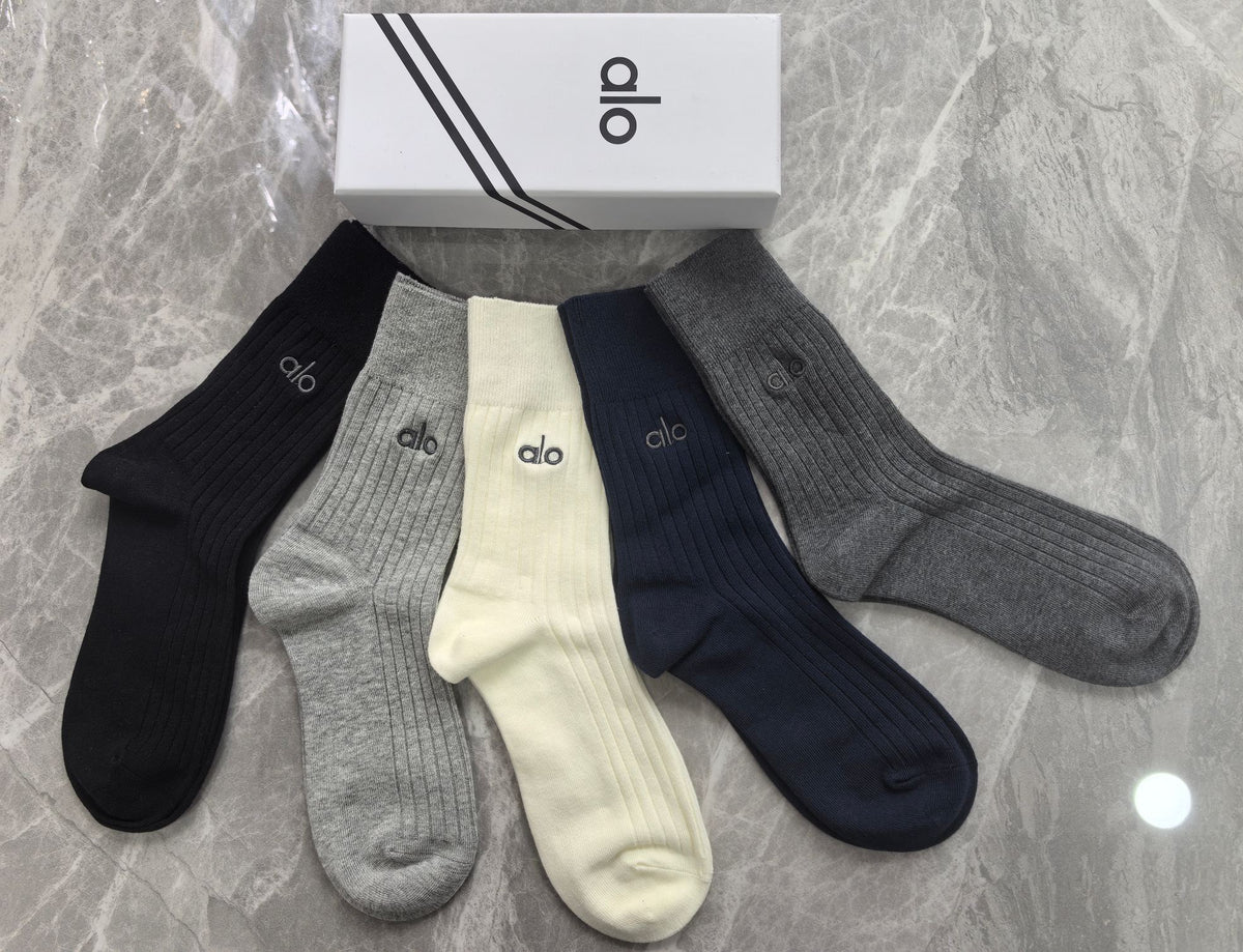 Alo Simple Wordmarks Crew Socks - 5-Pair Set