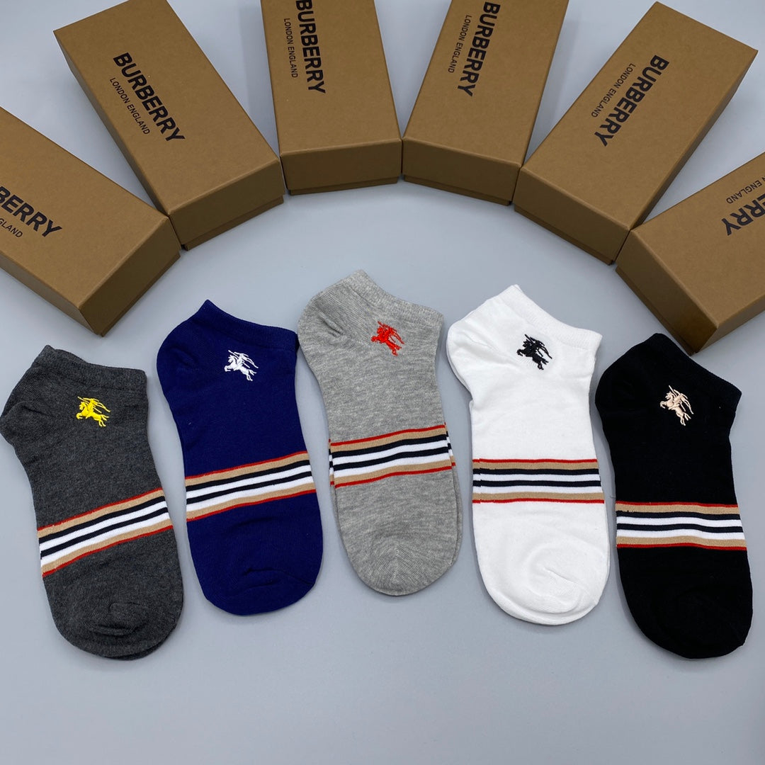 Burberry Stripe And Horse Motifs Ankle Socks - 5-Pair Set