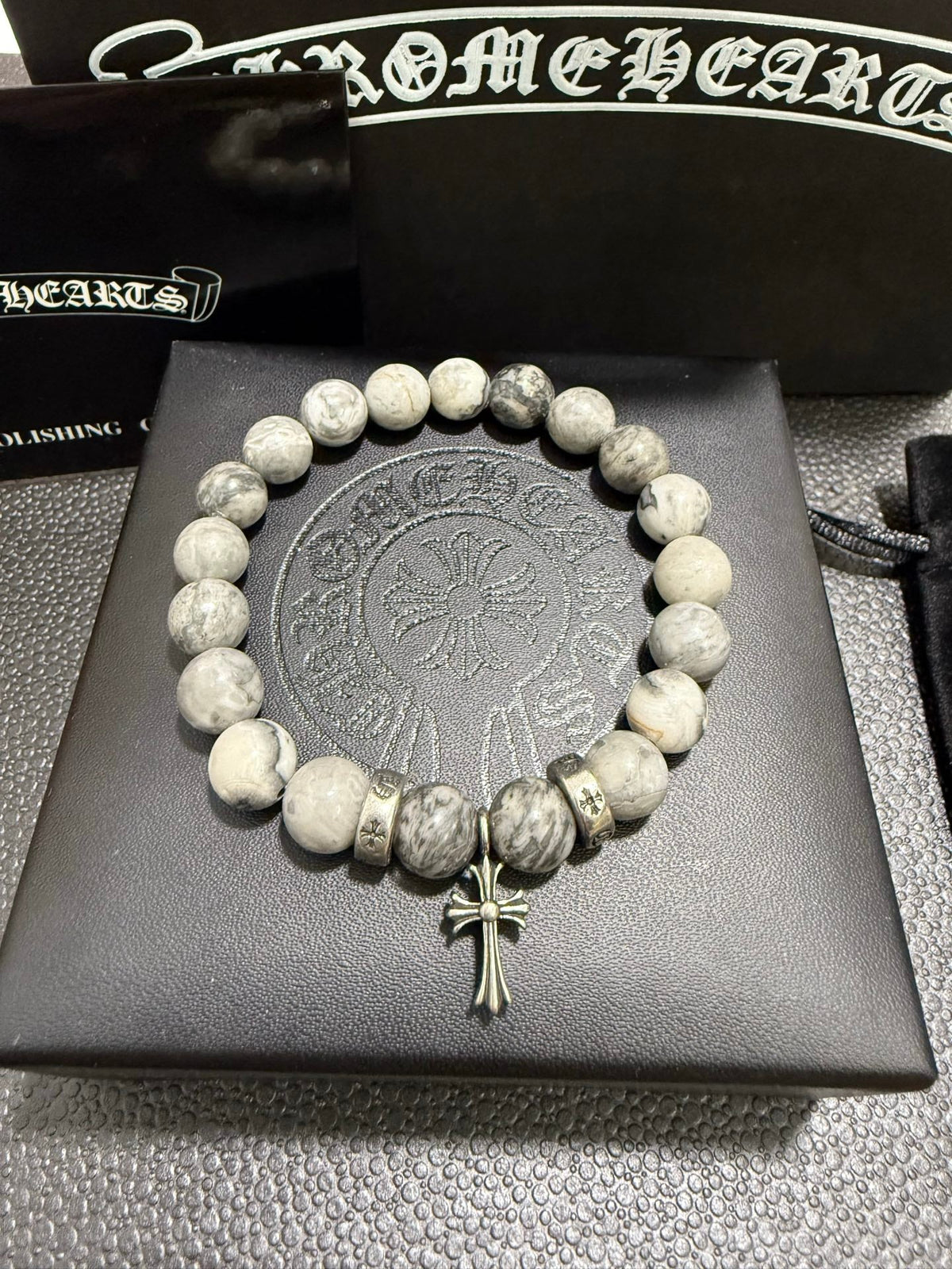 Martin Graham beaded bracelet in polished metal-tone – front product view