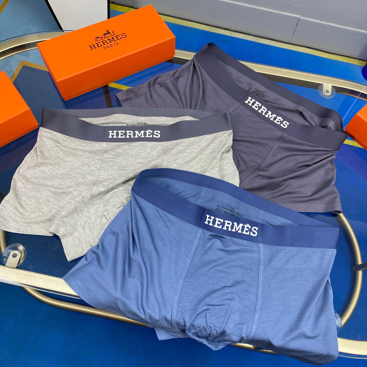 Hermes Modal Broad Contrast Wordmark Waistbands Men's Boxer Briefs - 3-Piece Box