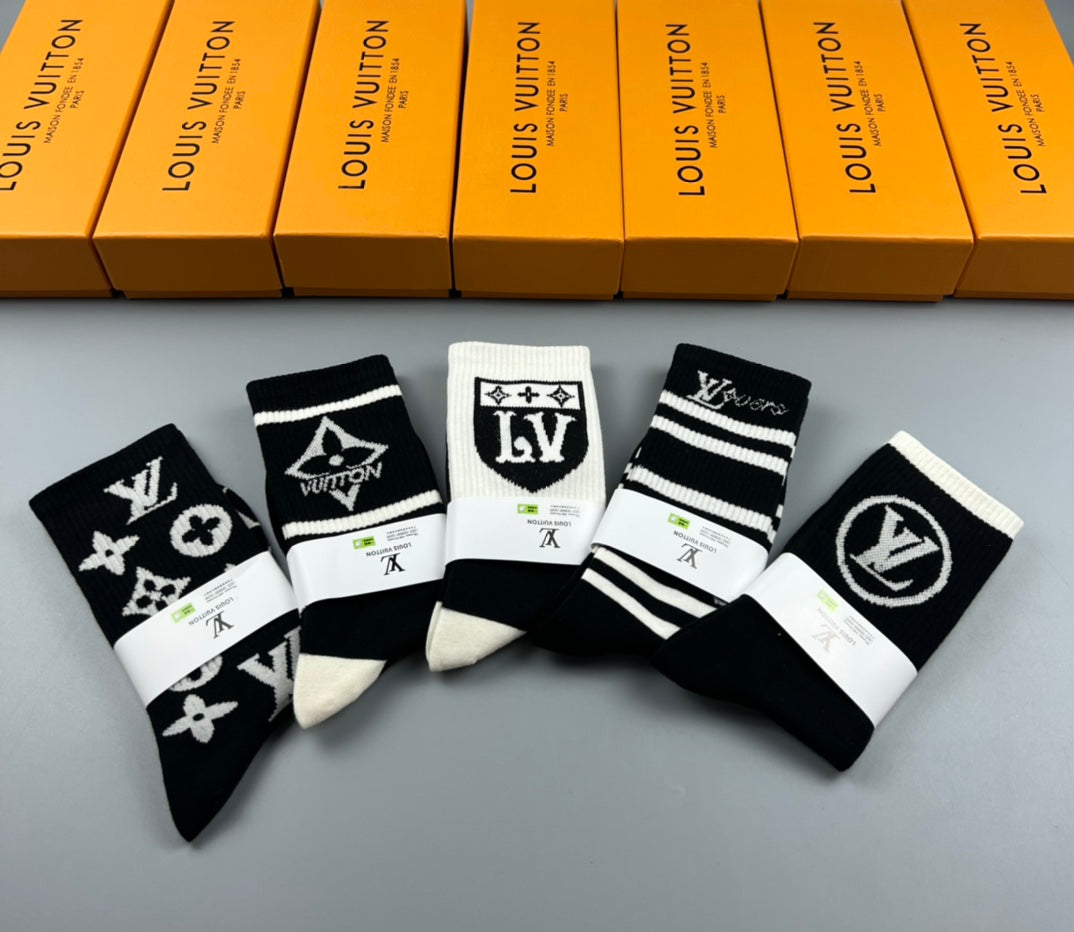 Louis Vuitton Cotton Varied Initial And Monogram-Style Graphics Crew Socks - 5-Pair Set