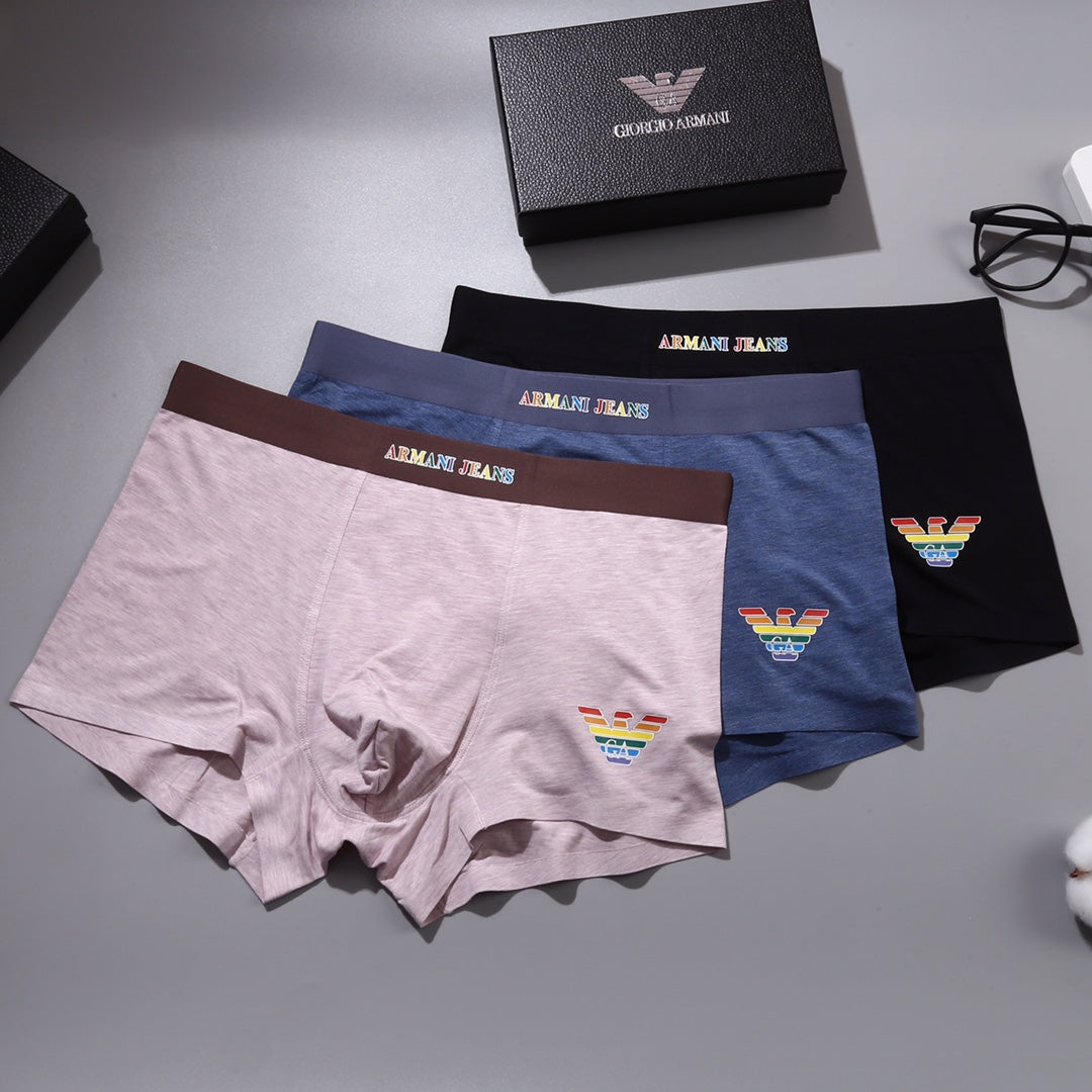 Armani 90% Modal & 10% Spandex Seamless-Cut Men's Boxer Briefs - 3-Piece Box