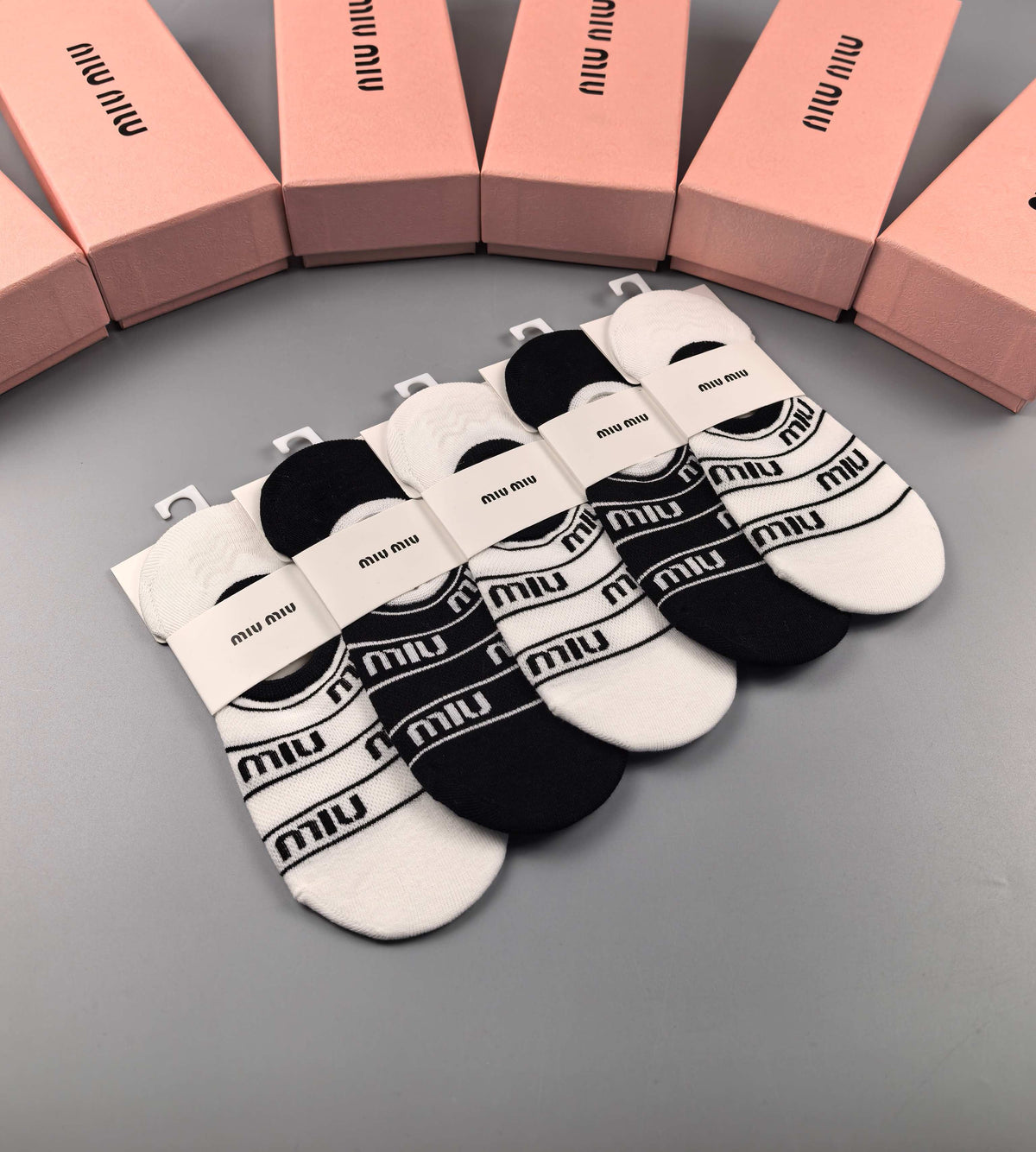Miu Miu Combed cotton Visible Logo, Stripe Or Motif Details No-Show Socks