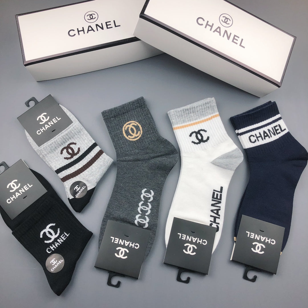 Chanel Logo Crew Socks - 5-Pair Box