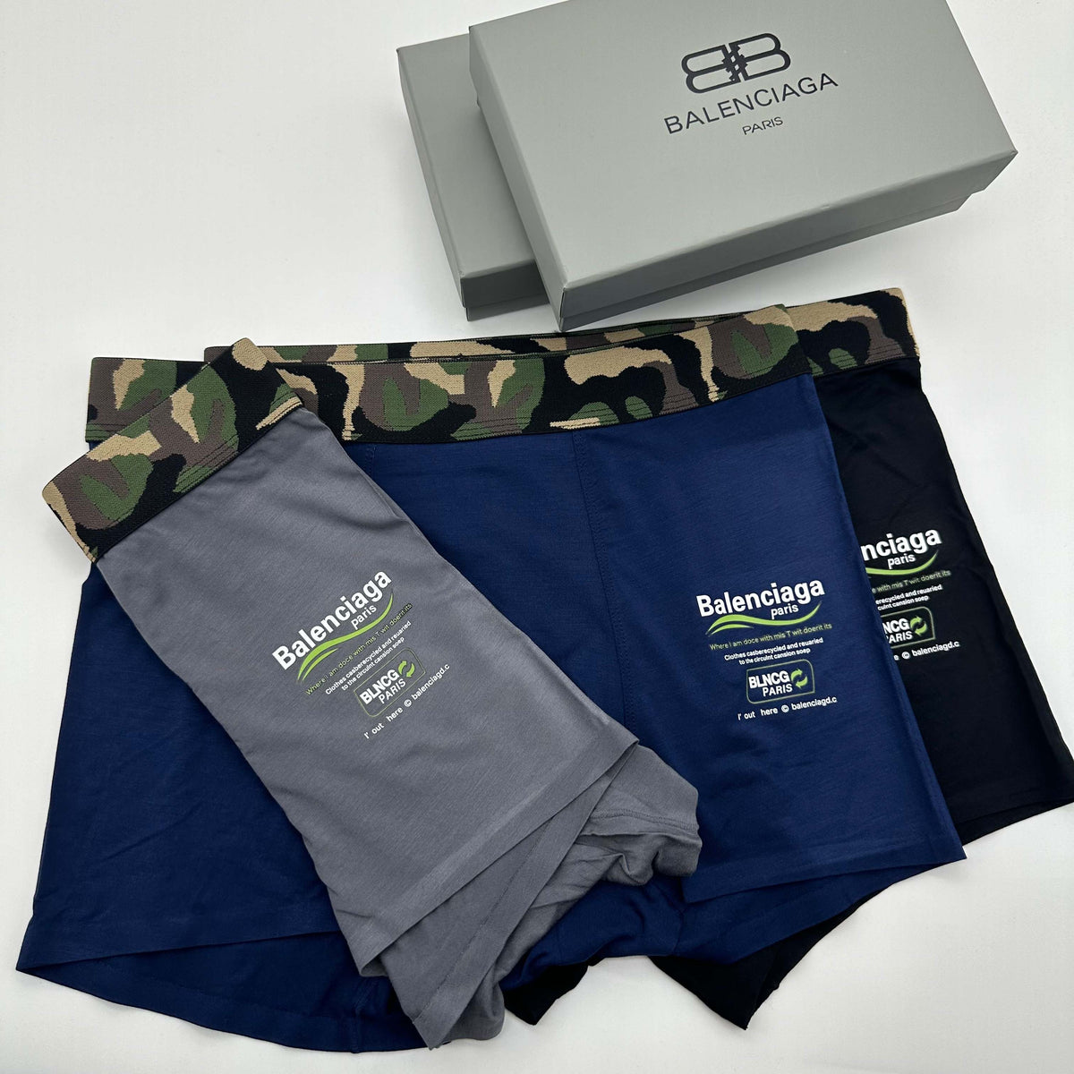 Balenciaga Navy & Grey Men's Boxer Briefs - 3-Piece Box