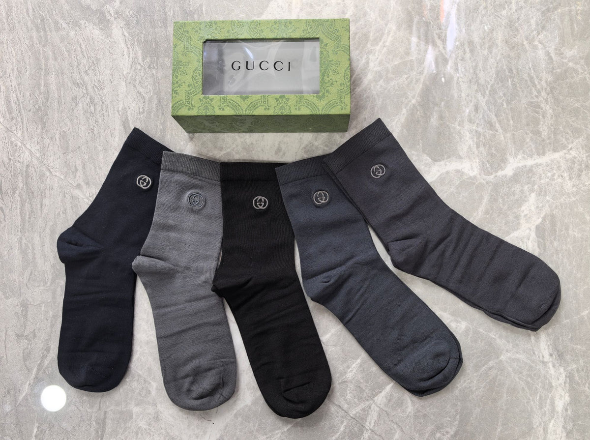 Gucci Modal Small Contrast Emblems Crew Socks - 5-Pair Set