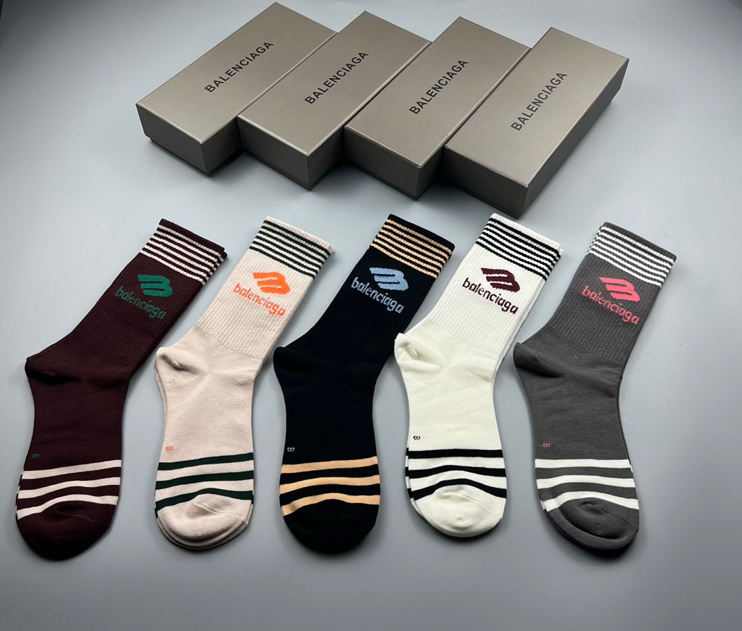 Balenciaga Cotton Stripe And Wordmark Crew Socks