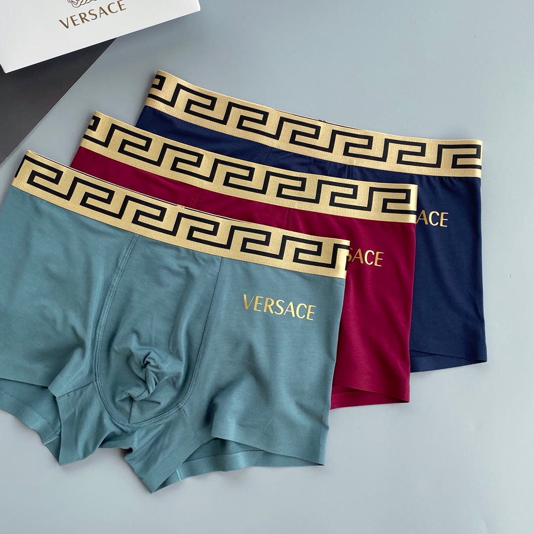 Versace Greek-Key Waistbands And Gold Lettering Men's Boxer Briefs - 3-Piece Box